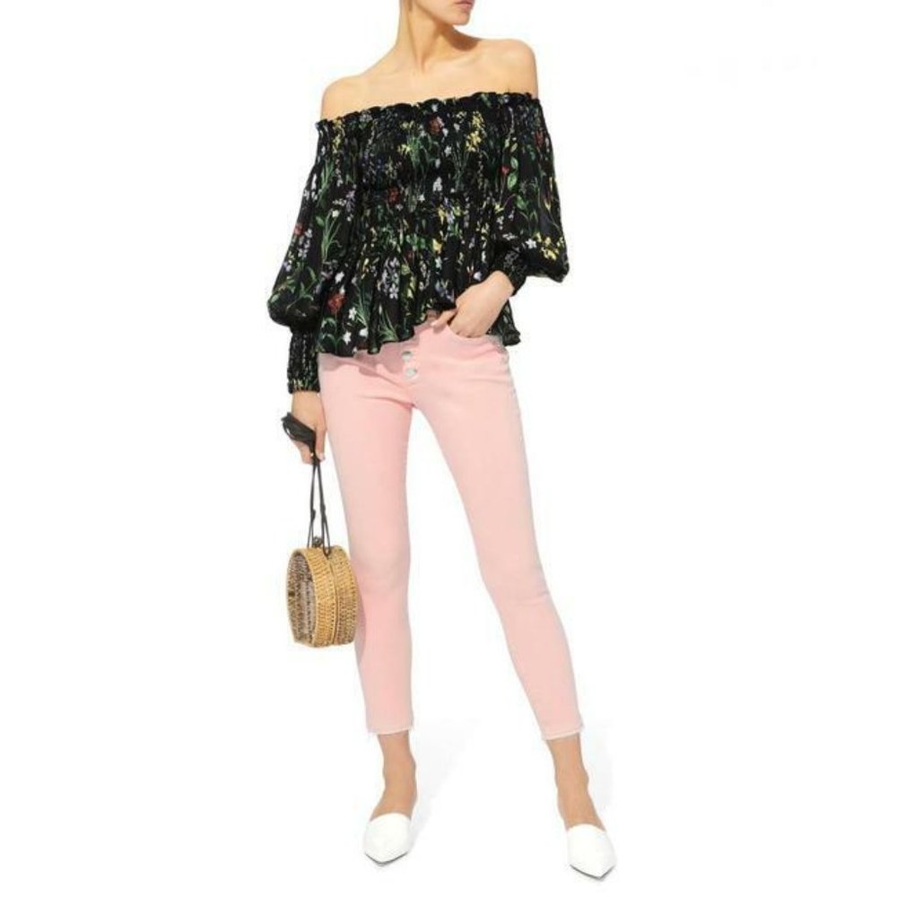 Veronica Beard Pink Jeans Debbie 10" Skinny Button Fly Size 24/25 Waist New Tag - Picture 1 of 6